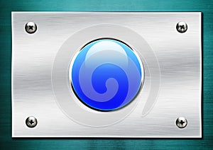 Blue shiny button on metallic templete