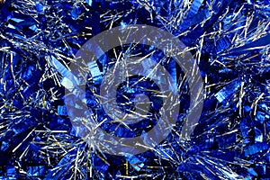 Blue shiny christmas tinsel texture for decoration