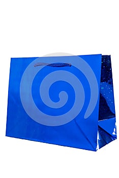 Blue shiny gift bag. isolate on white background