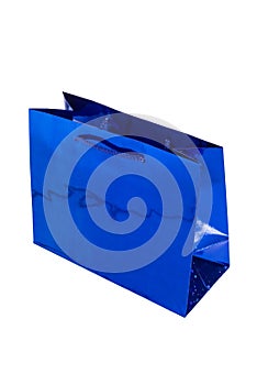 Blue shiny gift bag. isolate on white background