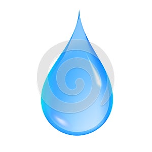 Blue shiny water drop isolated on white background. Realistic vector illustration.