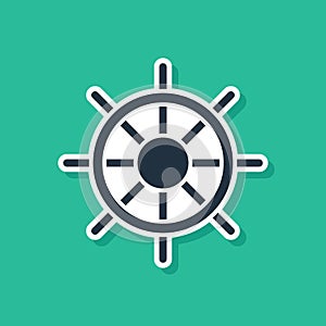 Blue Ship steering wheel icon isolated on green background. Vector