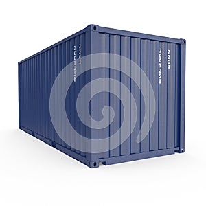 Blue shipping container isolated on white. 3D illustration, clipping path