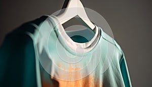 Blue shirt hanging on coathanger in boutique store generated by AI photo