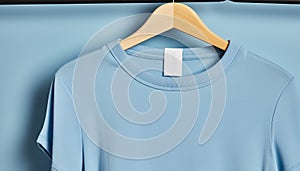 Blue shirt hanging on coathanger in modern boutique store generated by AI