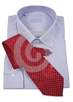 Blue shirt with red tie