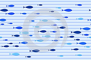 Blue shoal of fishes swimming seamless pattern