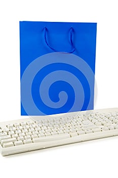 Blue Shopping Bag and Computer Keyboard