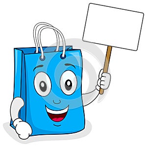 Blue Shopping Bag Holding Blank Sign