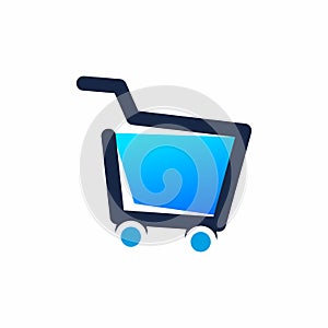 Blue shopping cart line style vector photo
