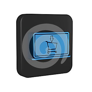 Blue Shopping cart on screen laptop icon isolated on transparent background. Concept e-commerce, e-business, online