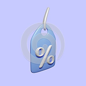 Blue shopping tag price with percent 3D icon