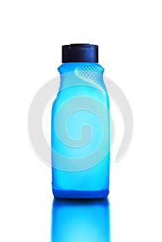 Blue Shower Gel And Shampoo Bottle on White Background