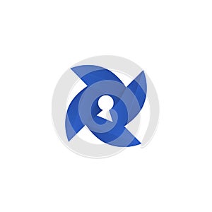 Blue shuriken symbol with keyhole shape negative space logo template