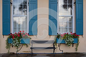 Blue Shutters and Flower Boxes Charleston SC