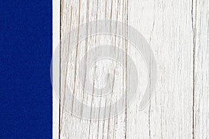 Blue sidebar on weathered wood background