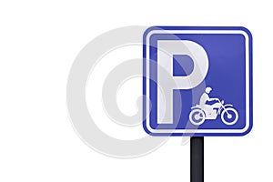Blue Sign Board of Bicycle and Motorcycle parking. Blue and white Symbol designating motorcycle parking