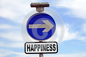 Blue sign points the way to happiness