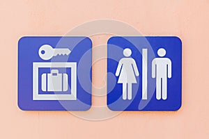 Blue sign or symbol of locker and toilet