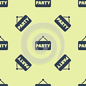 Blue Signboard party icon isolated seamless pattern on yellow background. Vector