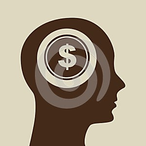 Blue silhouette head money dollar icon design