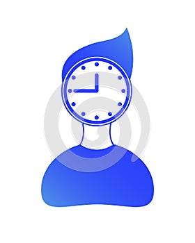Blue silhouette of man with clock instead of head. Concept of working time, office, business, schedule, waiting time
