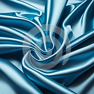 Blue silk fabric background and texture. Blue satin textured background material,silky cloth curtain