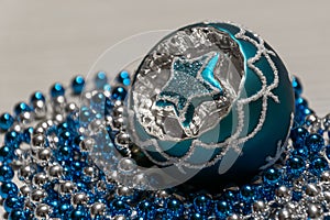 Blue Silver Christmas ball with star and beads