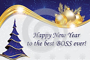 Blue and silver corporate New Year greeting card for the boss