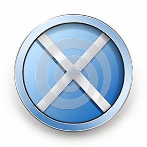 a blue and silver cross icon on a white background