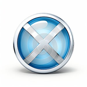 a blue and silver cross icon on a white background