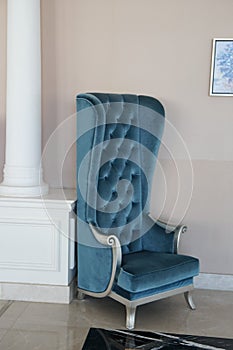 Blue silver king throne. Blue modern chair