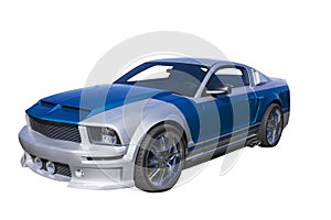 Blue and silver muscle car