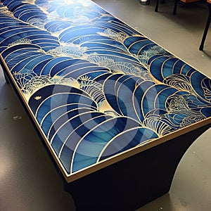 Blue And Silver Ocean Waves Desk With Naturalistic Design