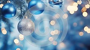 Blue and Silver Ornaments on Christmas Tree