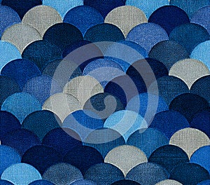 Blue and Silver Scaled Pattern Seamless Textile Design