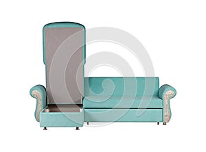 Blue and silver sofa isolated