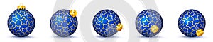 Blue Silver Vector Christmas Balls Set with Texture - X-Mas Baubles