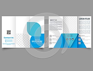 Blue simple corporate trifold brochure. lyer report template. design illustration.