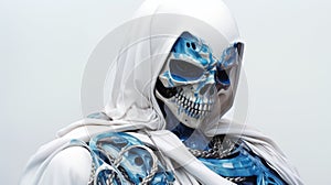 Blue Skeleton Surgeon: A Stunning Zbrush Artwork In Chrome-plated Style