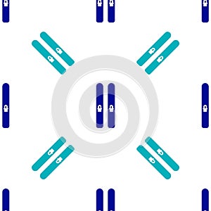 Blue Ski and sticks icon isolated seamless pattern on white background. Extreme sport. Skiing equipment. Winter sports