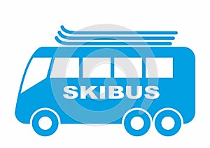 Blue skibus, web symbol, autocar with ski, vector illustration, eps.