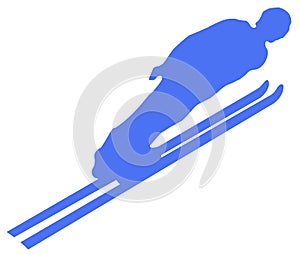 Blue Skier Flat Icon on White Background