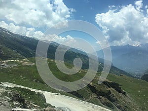 Blue skies and mountain range from Rohtang Manali.