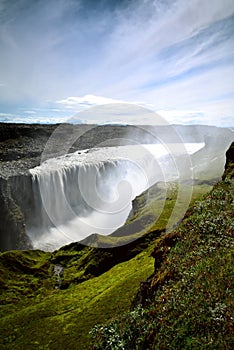 Blue skies over Dettifoss waterfall