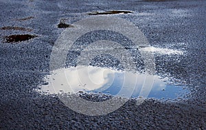 Blue Skies in Rain Puddle