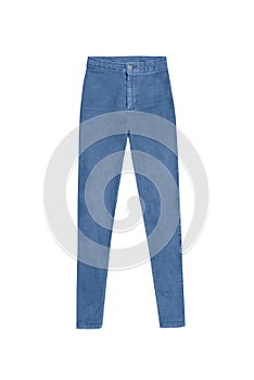 Blue skinny high waist jeans pants, isolated on white background