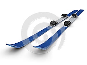 Blue skis on white background