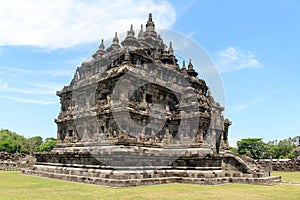 Blue sky above Plaosan temple in Java, Indonesia. Taken July 2022