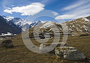 Blue sky above the spring in the mountains